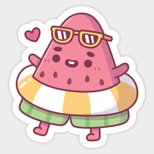 Cute Watermelon With Sunglasses And Pool Float Summer Sticker